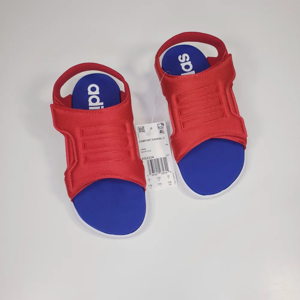 13K Adidas Comfort Sandal C Red Blue White Kids Size 13K